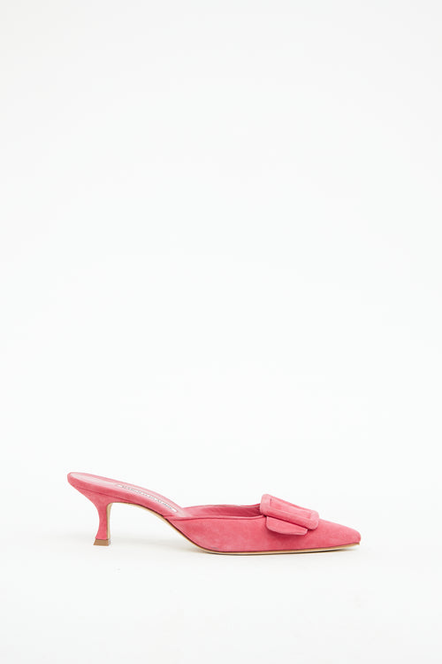 Manolo Blahnik Pink Buckle Maysale Mule