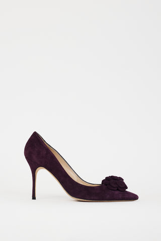 Manolo Blahnik Purple Suede Lisa Flower Pump