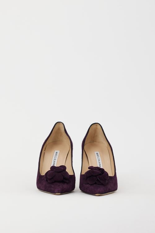 Manolo Blahnik Purple Suede Lisa Flower Pump