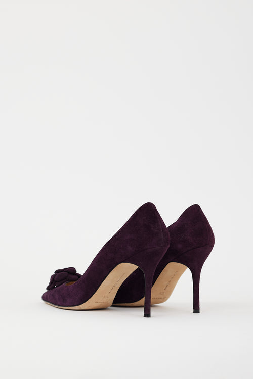 Manolo Blahnik Purple Suede Lisa Flower Pump