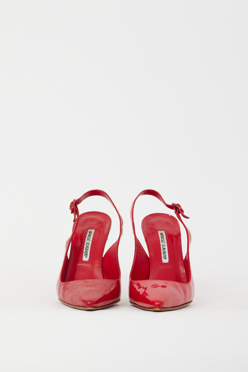 Manolo Blahnik Red Patent Leather Slingback Pump