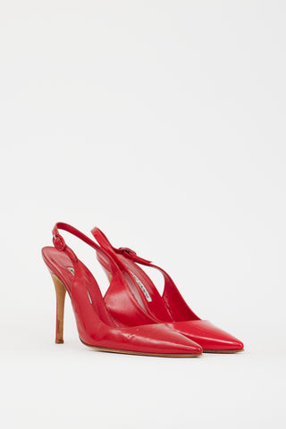 Manolo Blahnik Red Patent Leather Slingback Pump