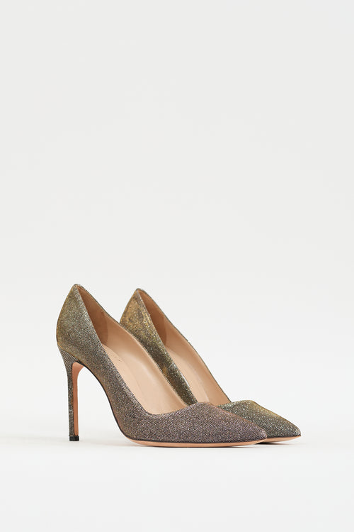 Manolo Blahnik Silver 
Gold Sparkly BB Pump