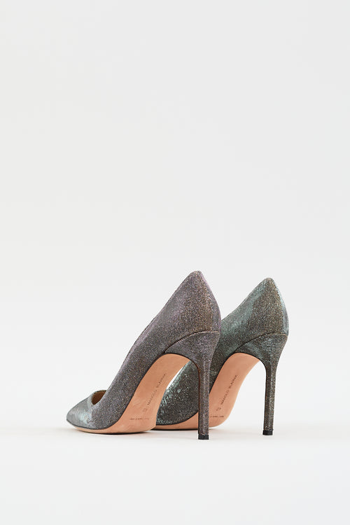 Manolo Blahnik Silver 
Gold Sparkly BB Pump