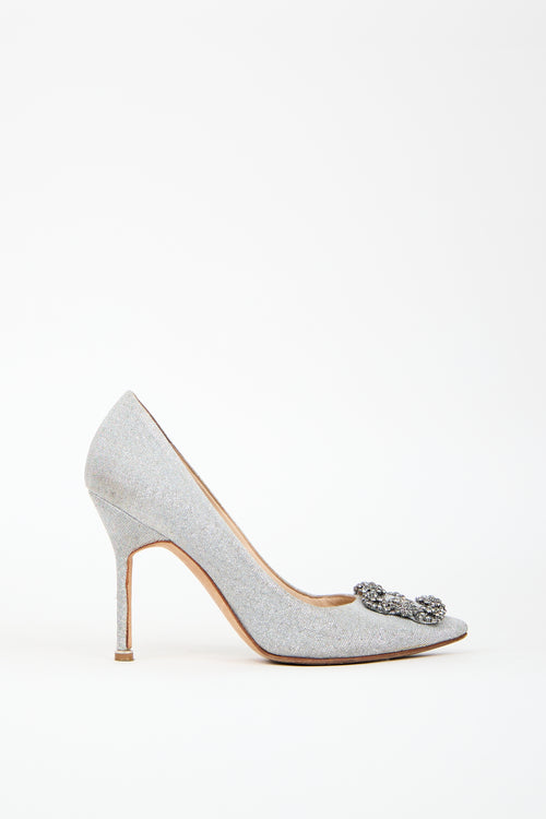 Manolo Blahnik Silver Sparkle Hangisi Pump