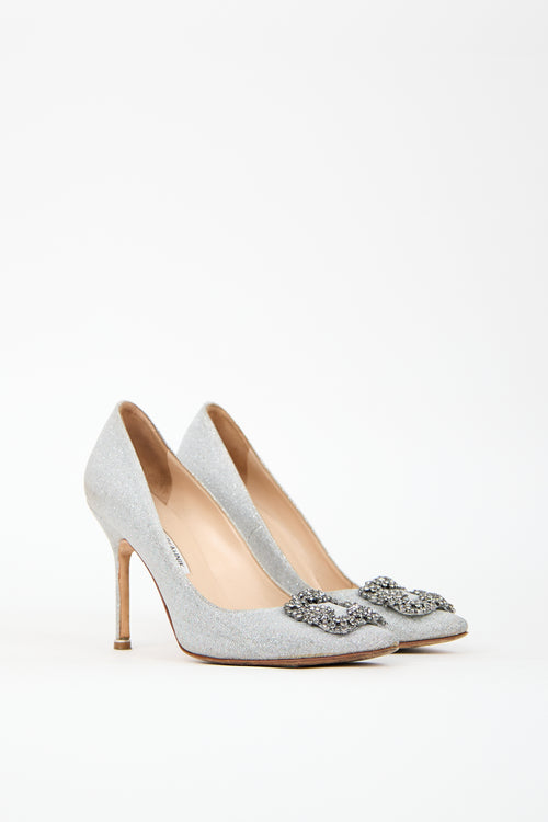 Manolo Blahnik Silver Sparkle Hangisi Pump