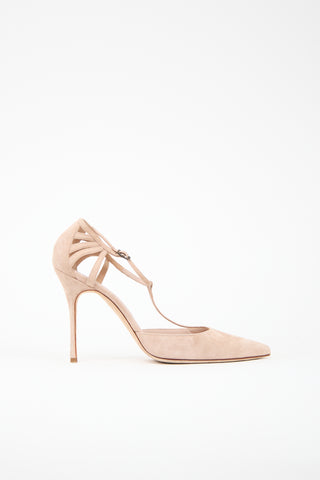 Manolo Blahnik Suede Getta T-Strap Heel