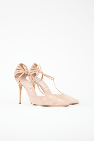 Manolo Blahnik Suede Getta T-Strap Heel