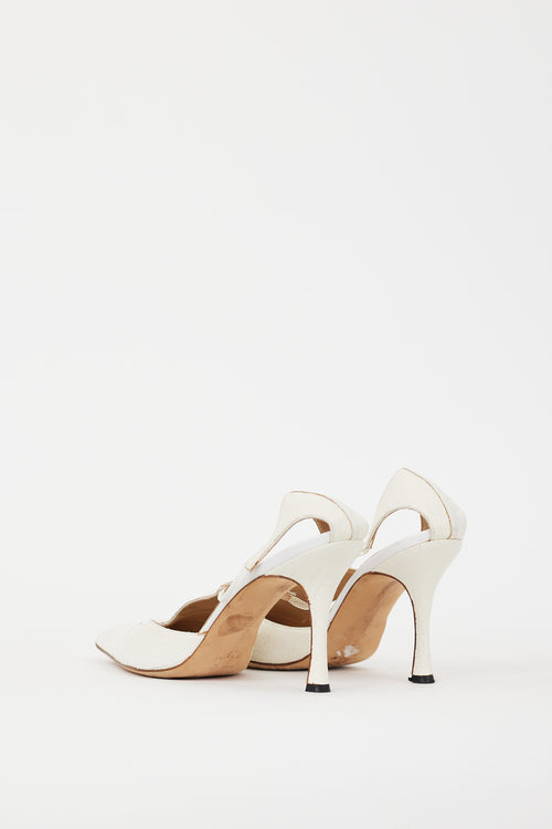 Manolo Blahnik White Embossed Leather Cutout Heel