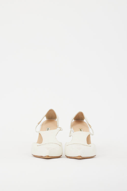 Manolo Blahnik White Embossed Leather Cutout Heel