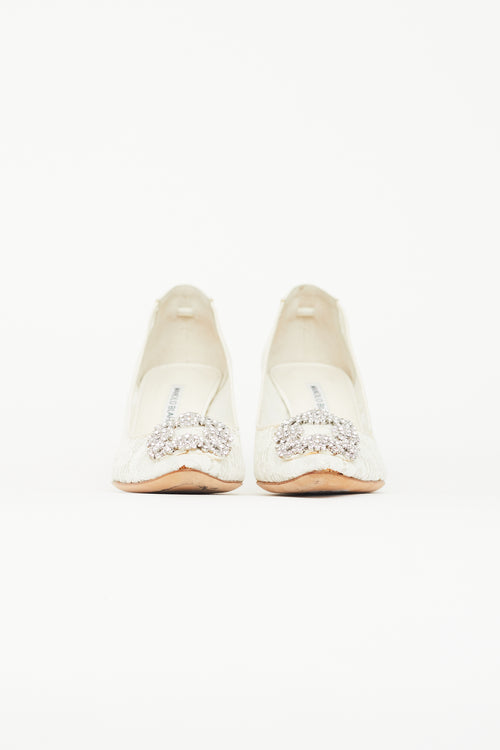 Manolo Blahnik Cream Hangisi Lace 
Crystal Heel