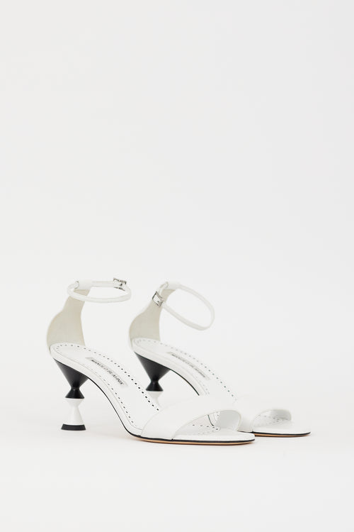 Manolo Blahnik White Leather Leda Sculptural Heel