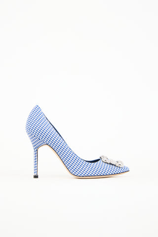 Manolo Blahnik Blue Gingham Hangisi Pump