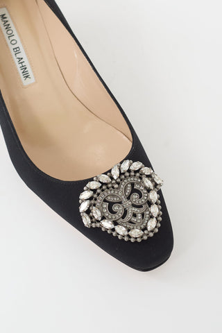 Manolo Blahnik Black Crêpe De Chine Okkato Jewel Pump