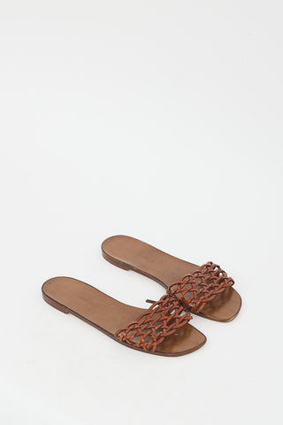 Manolo Blahnik Brown Leather Cutout Slide