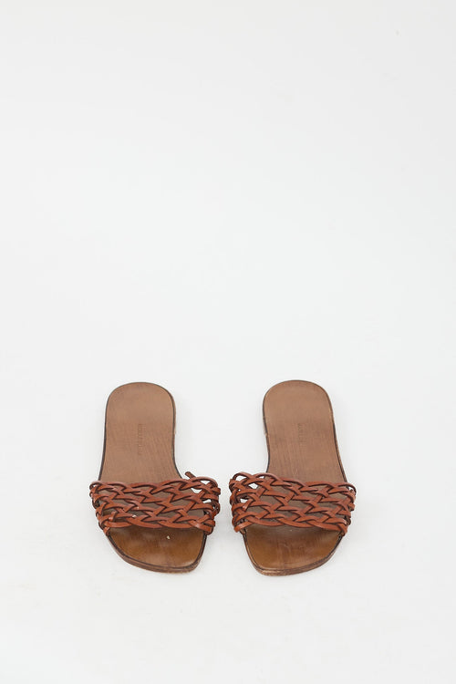 Manolo Blahnik Brown Leather Cutout Slide