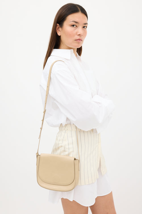 Mansur Gavriel Beige Leather Flap Crossbody Bag