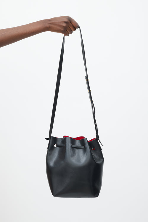 Mansur Gavriel Black Leather Drawstring Bucket Bag