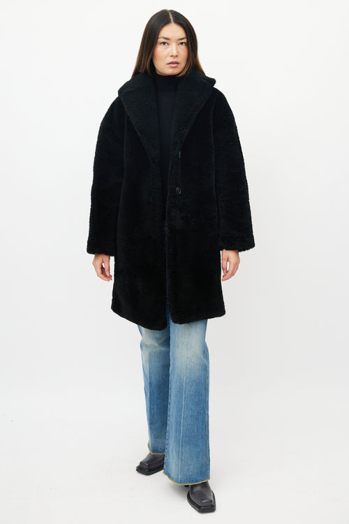 Mansur Gavriel Black Leather Shearling Coat