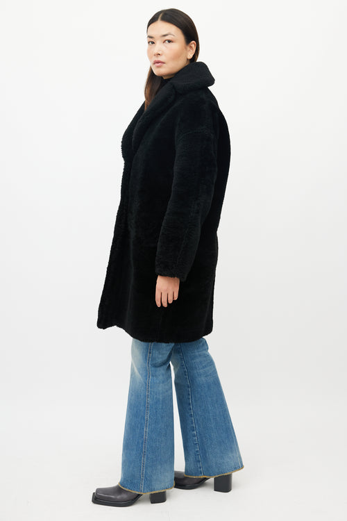 Mansur Gavriel Black Leather Shearling Coat