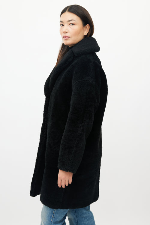 Mansur Gavriel Black Leather Shearling Coat