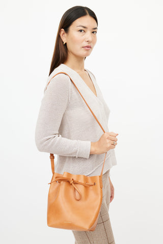 Mansur Gavriel Brown Leather Bucket Crossbody Bag