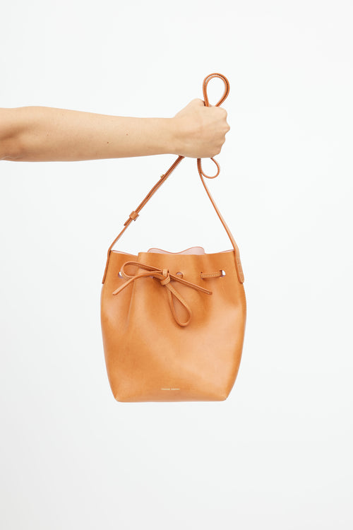 Mansur Gavriel Brown Leather Bucket Crossbody Bag