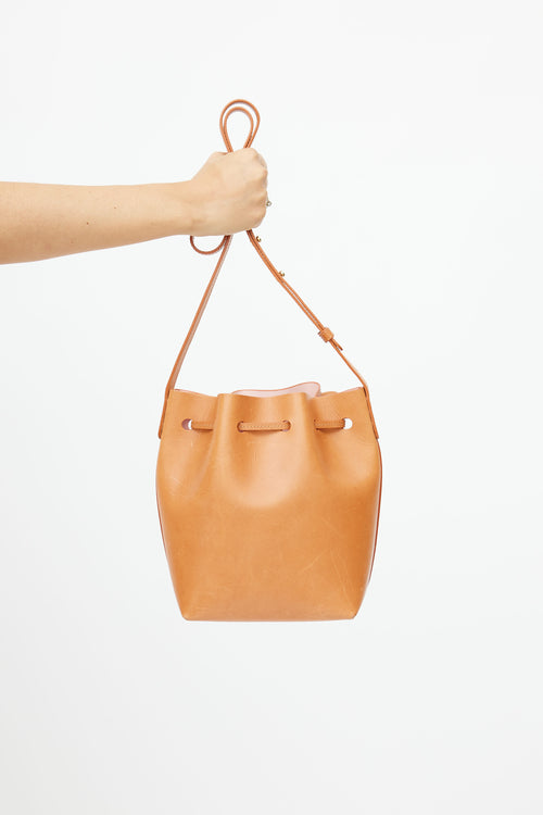 Mansur Gavriel Brown Leather Bucket Crossbody Bag