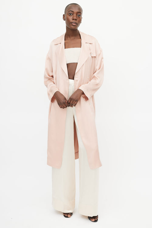 Mansur Gavriel Pink Silk Double Breasted Trench Coat