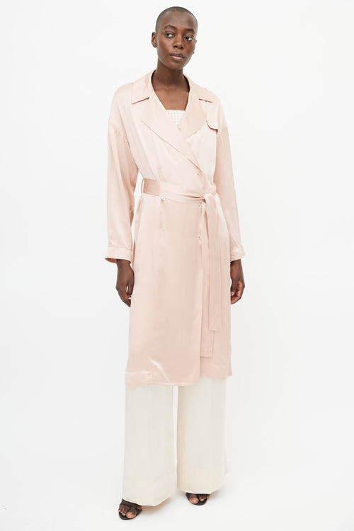 Mansur Gavriel Pink Silk Double Breasted Trench Coat