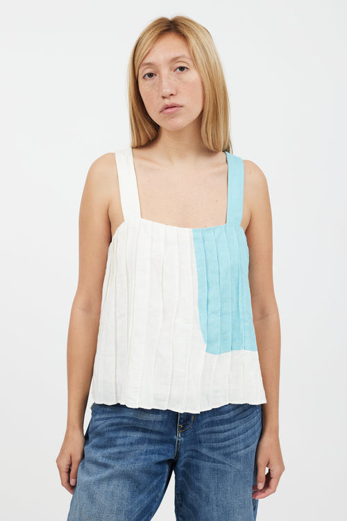 Mara Hoffman White 
Blue Pleated Tank Top