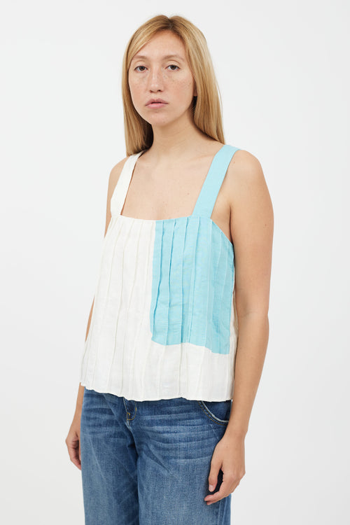 Mara Hoffman White 
Blue Pleated Tank Top