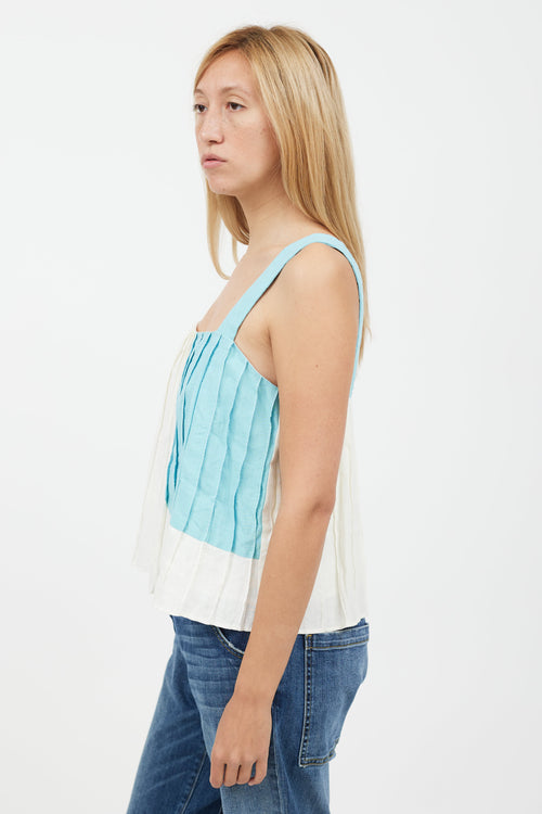 Mara Hoffman White 
Blue Pleated Tank Top