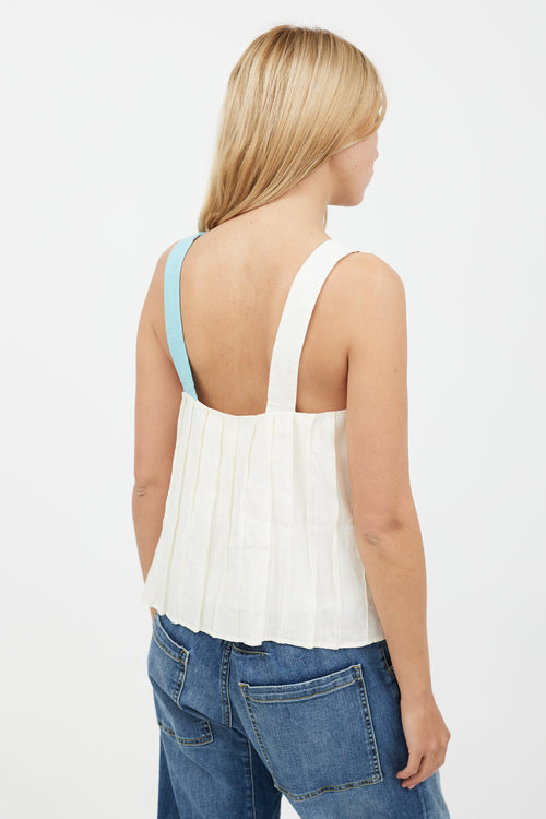 Mara Hoffman White 
Blue Pleated Tank Top