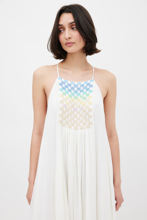 Mara Hoffman White 
Multicolour Beaded Trapeze Dress