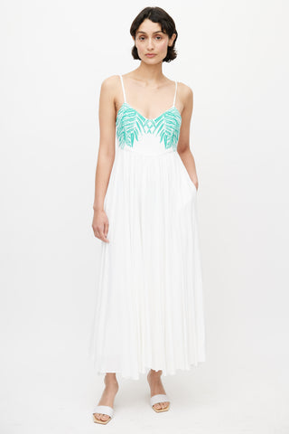 Mara Hoffman White 
Green Linen Embroidered Maxi Dress