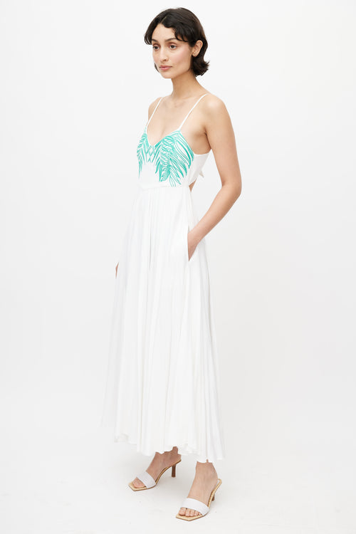 Mara Hoffman White 
Green Linen Embroidered Maxi Dress