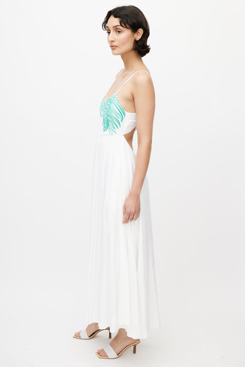 Mara Hoffman White 
Green Linen Embroidered Maxi Dress