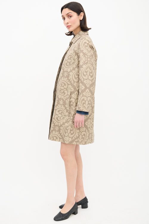 Marc Jacobs Beige 
Taupe Paisley Trench Coat