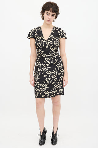 Marc Jacobs Black 
Cream Printed Gathered Dress