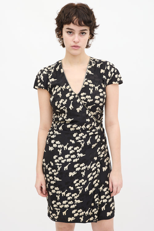 Marc Jacobs Black 
Cream Printed Gathered Dress