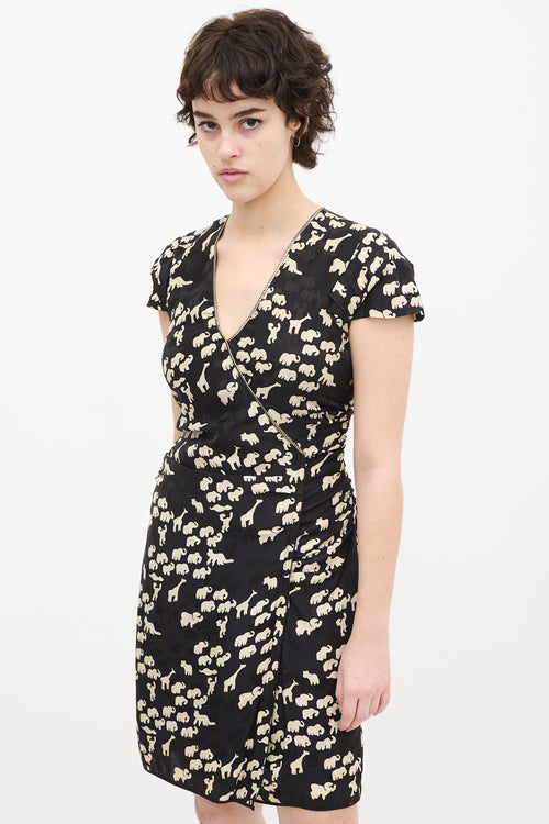 Marc Jacobs Black 
Cream Printed Gathered Dress