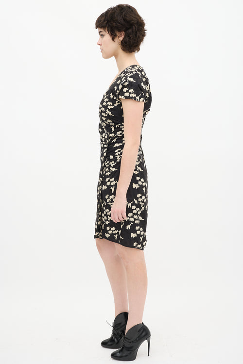 Marc Jacobs Black 
Cream Printed Gathered Dress