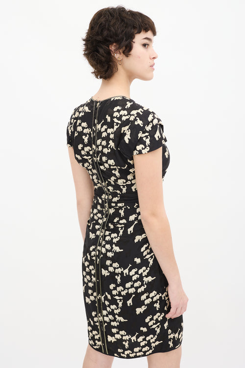 Marc Jacobs Black 
Cream Printed Gathered Dress