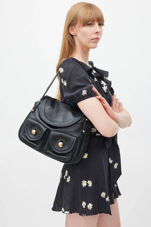 Marc Jacobs Black 
Gold Leather Contrast Stitch Bag