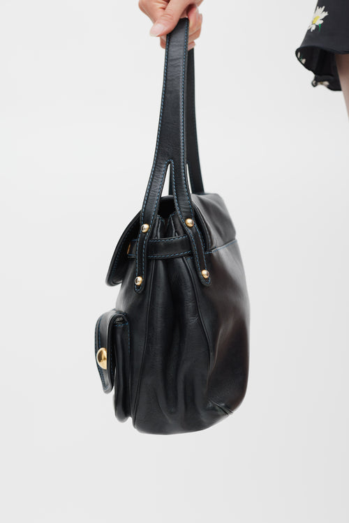 Marc Jacobs Black 
Gold Leather Contrast Stitch Bag