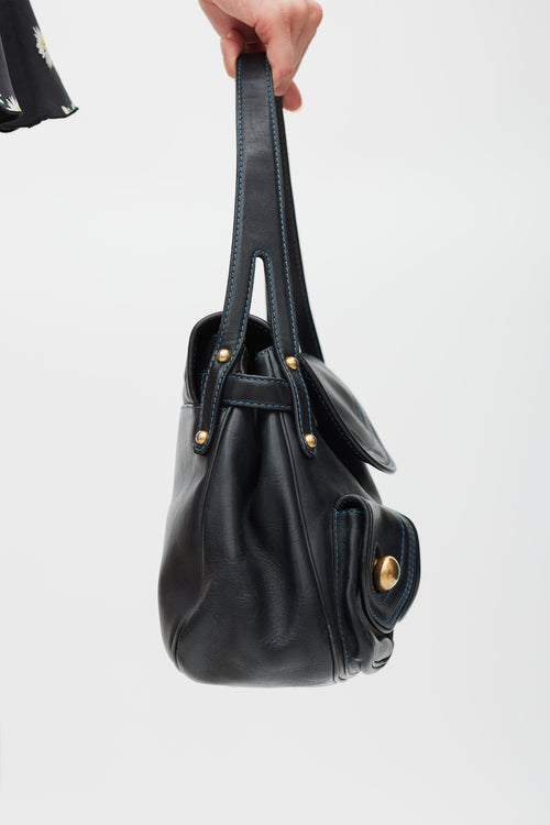 Marc Jacobs Black 
Gold Leather Contrast Stitch Bag