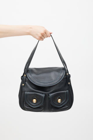 Marc Jacobs Black 
Gold Leather Contrast Stitch Bag