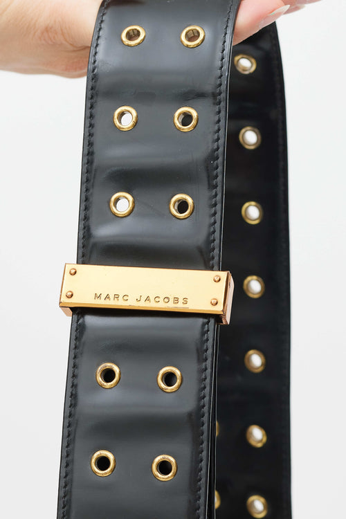 Marc Jacobs Black 
Gold Leather St. Marc Bag