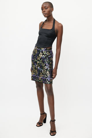 Marc Jacobs Black 
Multicolour Metallic Jacquard Skirt